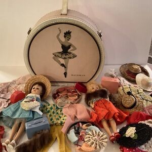 Vintage Ballerina keepsake case with contents. Pink with white trim 12”x 10”.
